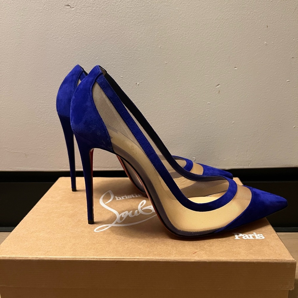 Christian Louboutin Galativi Mesh Elixir Blue Suede Pumps